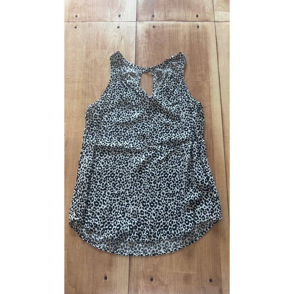 Old Navy Womens XS Leopard Print Sleeveless V-Neck Keyhole Back Tank Top Black